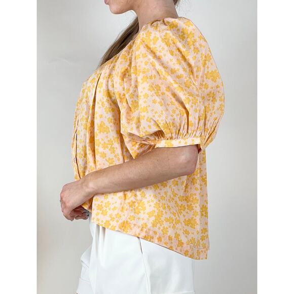 Sundry Ditsy blouse womens XL Size 3 floral puff sleeve button up Orange - Picture 2 of 10